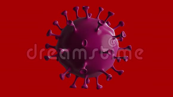 冠状病毒大流行冠状病毒细胞在红色屏幕上动画视频的预览图