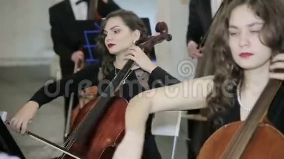 女孩子在管弦乐队中演奏中提琴视频的预览图