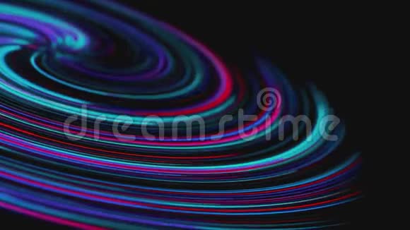 一种在霓虹灯中吸引飓风的抽象改变颜色的多色条纹在黑色背景上旋转视频的预览图