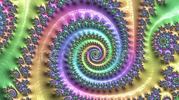 彩虹颜色变化抽象螺旋纹理分形图案设计的幻想背景视频的预览图