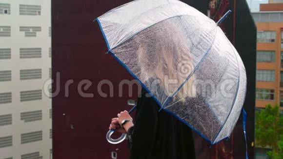 女孩喜欢在她房子的屋顶上下雨视频的预览图