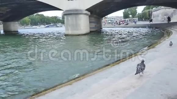 法国巴黎一条河上的石桥上的拱门视频的预览图