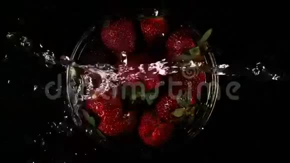 水落在草莓上慢动作视频的预览图