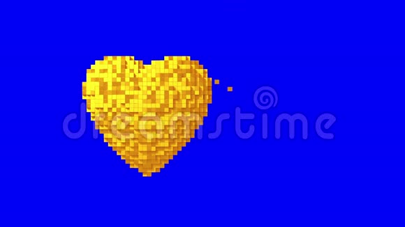 4K蓝色屏幕上黄金数字心脏的解体视频的预览图