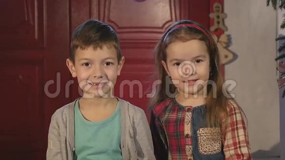 一个小男孩和一个小女孩在镜头前笑着视频的预览图