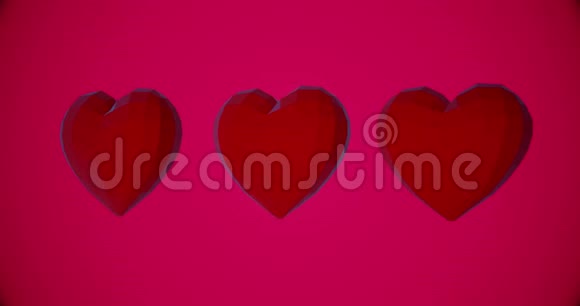 带有多角红色心脏的浪漫图案参加情人节活动循环动画4k3D绘制可循环视频的预览图