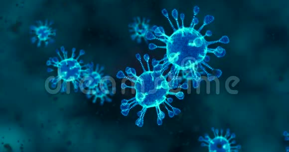 冠状病毒细胞引起呼吸道感染的一组病毒3D染循环4k视频的预览图