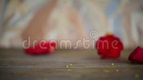 情人节木地板上的红玫瑰花视频的预览图