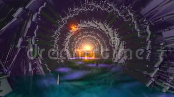 漂浮在水中的隧道或洞穴与红色闪亮的前进动画视频的预览图