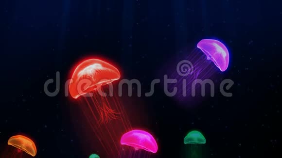 深海海底水母的无缝动画奇幻海洋概念背景图案视频的预览图
