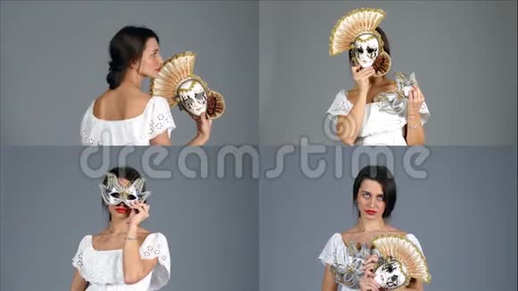 美丽的神秘女孩带着威尼斯面具视频的预览图