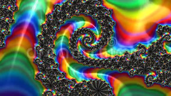 霓虹彩虹的颜色变化抽象螺旋分形视频的预览图