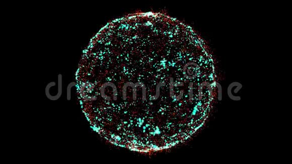 黑色背景下蓝色圆光粒子的美丽抽象运动视频的预览图
