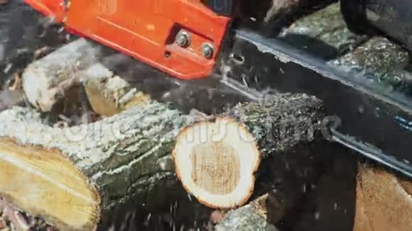 慢动作用电锯切割木材视频的预览图