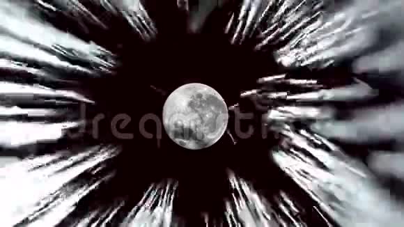 超跃在太空中穿过星星到满月月亮的纹理陨石坑太空中的星际跳跃视频的预览图