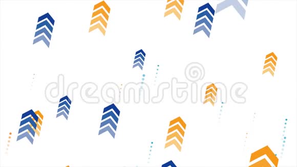 抽象背景蓝色和橙色箭头和点在白色上飞行视频的预览图