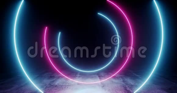 螺旋可循环霓虹灯荧光回光飞菲未来紫色蓝色激光圆旋转灯在暗格朗格混凝土视频的预览图