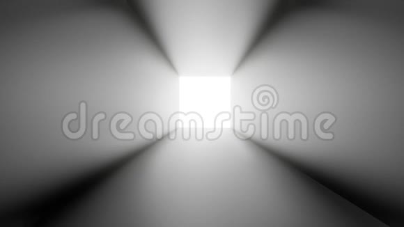 平滑的运动通过简单的光滑走廊到明亮的白色出口结束3D动画圈视频的预览图