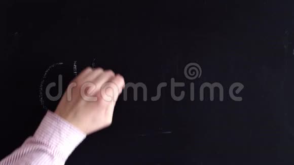 一只手用粉笔把单词写在黑板上然后用湿抹布擦拭然后把它写开视频的预览图