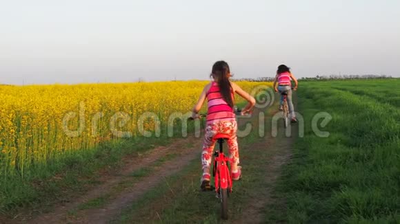 一家人骑自行车一个骑自行车带着孩子的女人生活方式健康的生活方式体育家庭视频的预览图