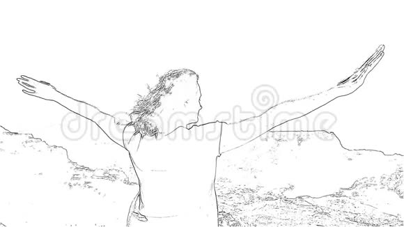 站在山中央的女人举起双手励志漫画视频的预览图