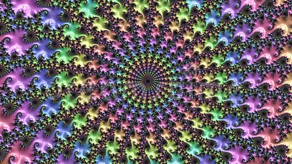 缓慢变色抽象螺旋纹理花卉分形图案梦幻彩虹设计背景视频的预览图