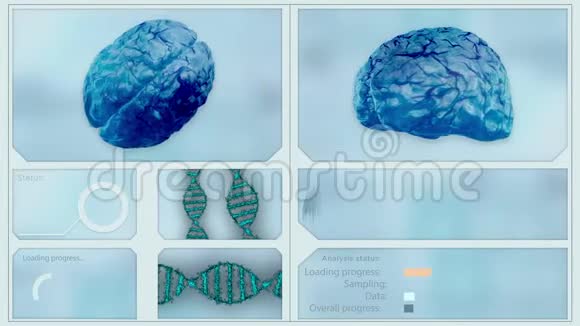 在蓝色背景下模拟人脑和DNA序列视频的预览图