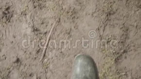 雨后穿着黑色橡胶靴的人在泥泞中行走FPV视频的预览图