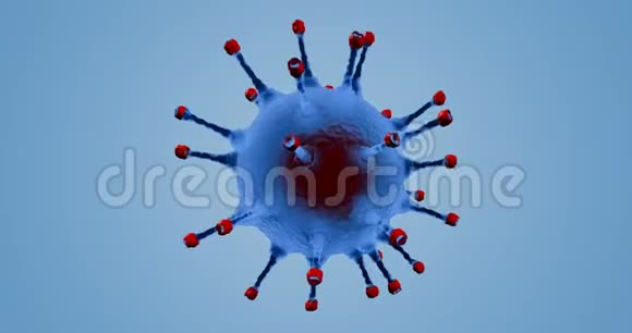 3D绘制动画蓝色冠状病毒细胞在蓝色梯度背景和色度键绿色屏幕上流动的19型流感视频的预览图