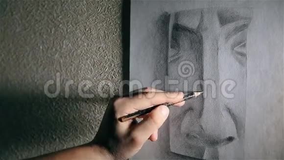 艺术家用石墨铅笔画鼻子视频的预览图