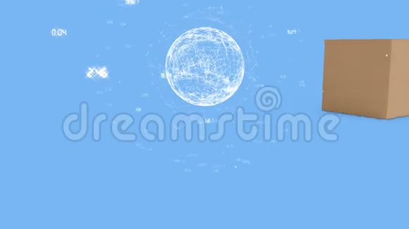 旋转地球仪和蓝色背景上的开口盒视频的预览图