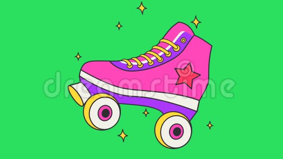 绿色背景上的动画粉色溜冰鞋视频的预览图