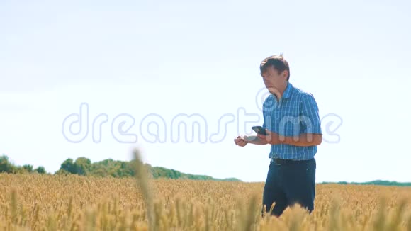 老农人生活方式探索正在田间农人观念研究农民手里拿着麦芽农民视频的预览图