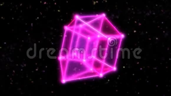 4空间超立方体超晶体在外太空和恒星中旋转4K无缝环运动背景动画视频的预览图