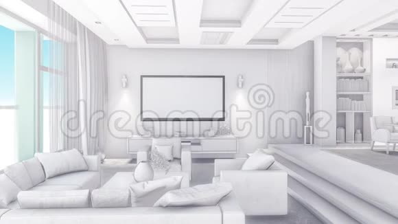 三维插图的黑白内部描绘为一个模型视频的预览图