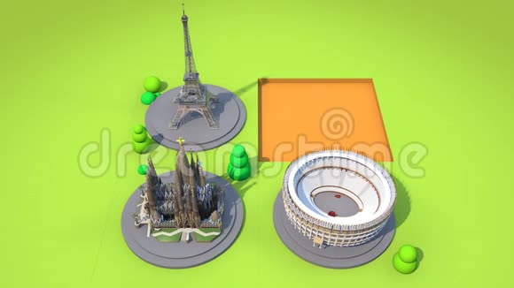 3D绘制欧洲著名建筑拼图供情侣旅行或选择礼物惊喜视频的预览图