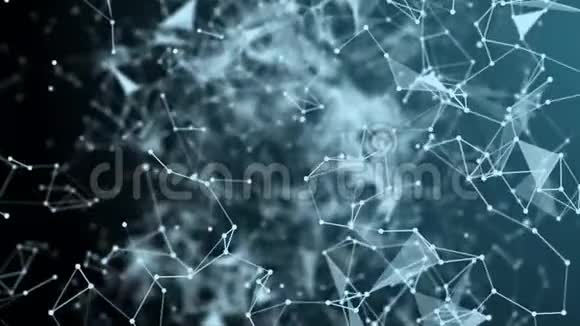 cg动画抽象的蓝色背景镜头通过点和线几何操作大数据链块冷冻视频的预览图