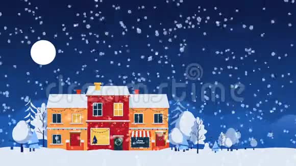 圣诞前夜2一个雪城的D矢量运动动画视频的预览图