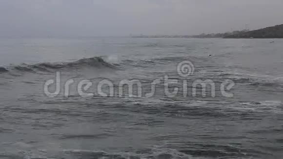 暴风雨在海上游泳在波浪中视频的预览图