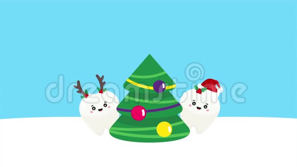 儿童节日牙科海报有可爱的牙齿和圣诞树视频的预览图
