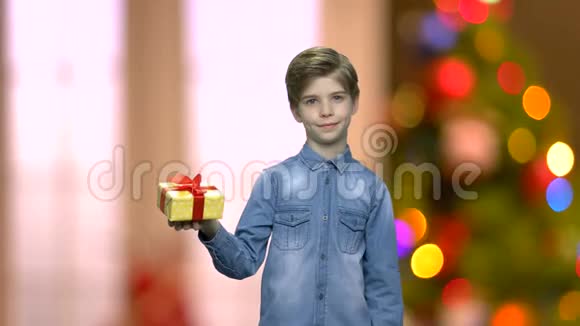 小男孩一只手拿着礼品盒视频的预览图