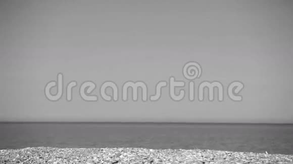 一个小孩沿着海岸奔跑的黑白镜头视频的预览图