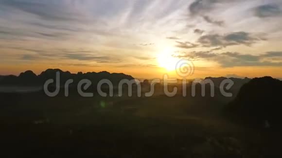 日出时空中俯瞰棕榈油树种植空中高清鸟眼观泰国视频的预览图