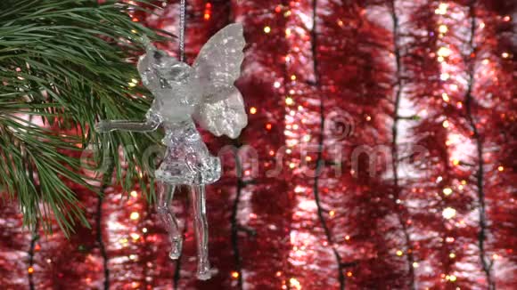 花环背景上的圣诞天使模糊的灯光博克背景视频的预览图