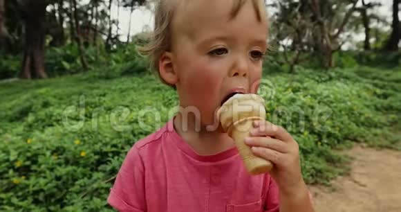 可爱的幼儿男孩吃冰淇淋视频的预览图