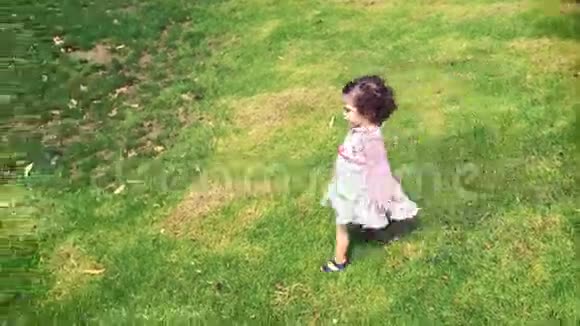小女孩在绿草上奔跑视频的预览图