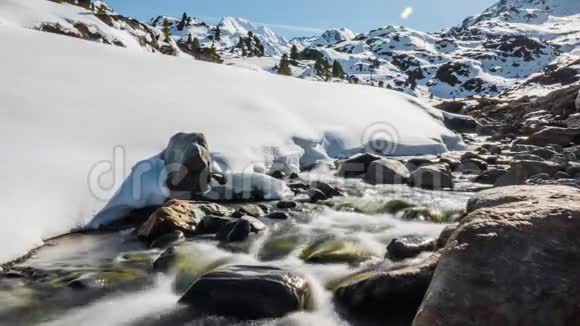 流动冬季河流慢速运动4K视频的预览图