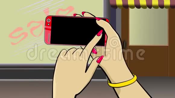 女性手中智能手机的在线折扣视频的预览图