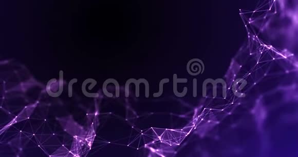 黑色背景下蓝色和紫色几何神经丛流动粒子运动视频的预览图