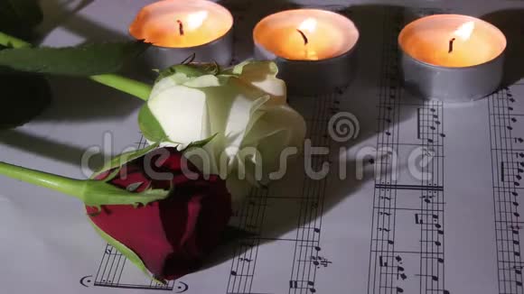 蜡烛点燃玫瑰花配音乐音符视频的预览图